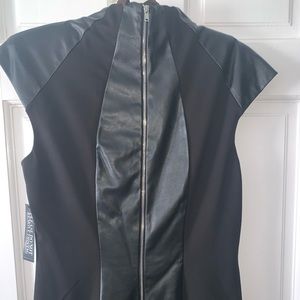 Black Faux Leather Dress with Silver Zipper Detail